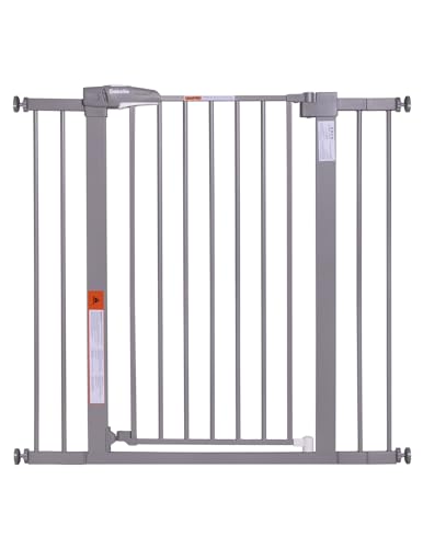 Image of BABELIO 36" Tall Baby Gate, 26-40" Wide Auto Close Pet Gate, PressGuard C5 Pressure Mounted Metal Dog Gate, Easy-Install No Drilling, No Tools Needed, with Wall Protectors and Extension Kits, Gray