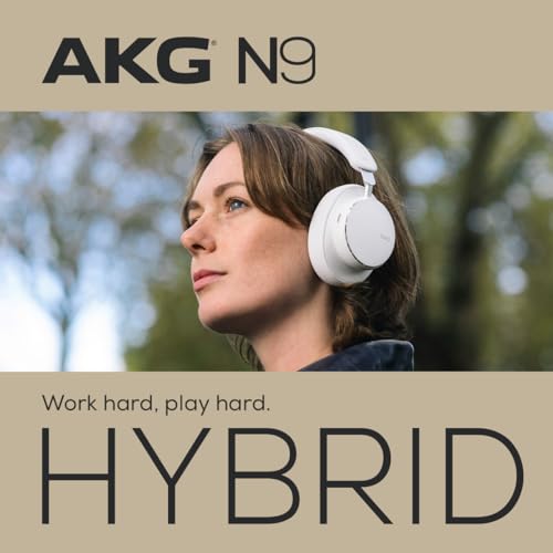 AKG N9 Hybrid Over-Ear Casque – Son cristallin sans Fil, True Adaptive Noise Cancelling, Qualité d’Appel certifiée Zoom, 100h d’autonomie, Bluetooth, USB-C, Blanc