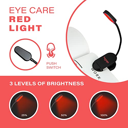 image for Hooga Red Book Light, Clip On 625nm LED Light for Reading in Bed, No B