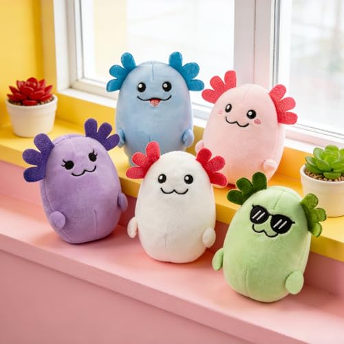 Image of Emotional Support Axolotl Plush Friendship Gifts, 5 Tiny Cute Stuff, Squishy Axolotls with Carrying Basket, Emotional Axolotl Pal, Best Friend Birthday Gifts for Women Bestie Adult (Axolotls)