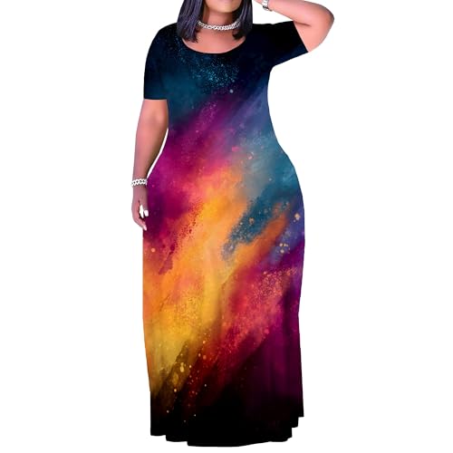 Image of PinkPatty Plus Size Dress for Women Casual Crew Neck Short Sleeve Maxi Dress Oversized Summer Beach Dresses with Pockets