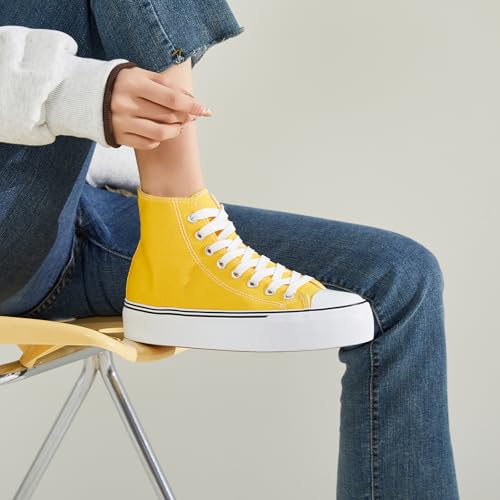 Image of FRACORA Womens High Top Canvas Shoes White Black Platform Sneakers Lace Up Shoes for Women