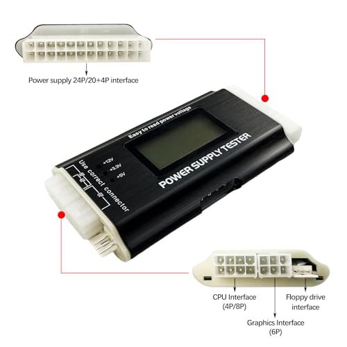 Image of Computer PC Power Supply Tester, Power Supply Host Inspection Maintenance Tester Tool with LCD Display, 20 /24 4 /6 /8 Pin Power Supply Tester for ATX /ITX /TFX /BTX Power Supplies