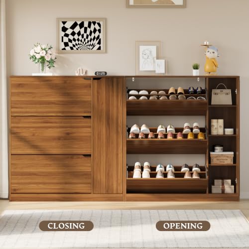 Image of BORNOON Shoe Cabinet with Side Storage, Shoe Organizer with 3 Flip Drawers