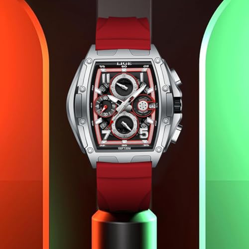 Image of LIGE Mens Watches Luxury Tonneau Watches for Men Waterproof Analog Watch Chronograph Calendar Date Men's Dress Business Work Watch Large Square Face Wristwatch