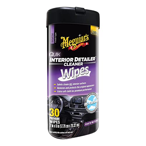 Meguiar’s Quik Interior Detailer Wipes – This Non-Greasy Formula Cleans and Protects All Interior Surfaces – All Surface Car Wipes with UV Protection,Car Interior Cleaning, 30 Count