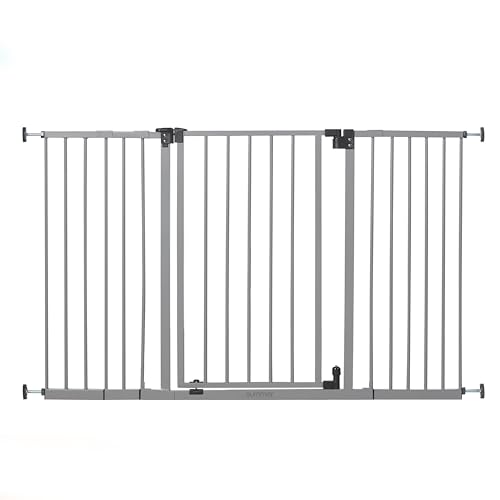 Ingenuity Summer Infant Central Station Stairway Wall, Banister, or Doorway Simple to Secure Safety Pet and Baby Gate with 3 Extension Frames, Gray