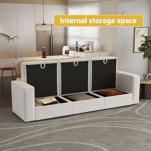 Image of QHITTY Modular Sofa, 3 Seater Accent Couch with Hidden Extra Large Storage Space for Living Room, Beige White