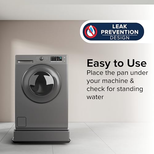 Image of Camco Low Profile Washing Machine Drain Pan with PVC Fitting, 29 inch x 33 inch ID and 31 inch x 35 inch OD - Protects Your Floors from Washing Machine Leaks - Easy to Use - Pewter - 20788