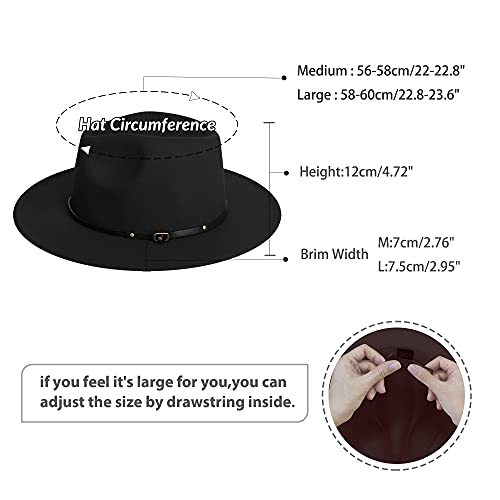 Image of jingsha Fedora Hats for Men & Women Wide Brim Fedora Felt Panama Hat Men's Dress Hats with Belt Buckle