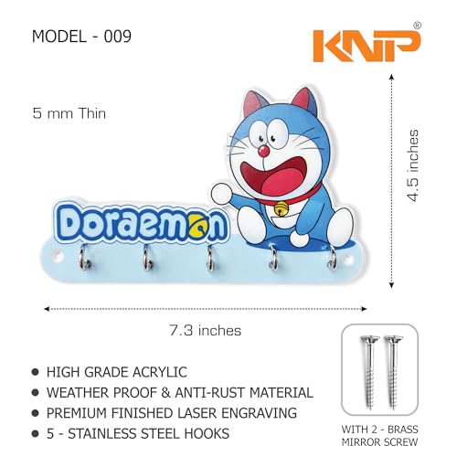 Image of KNP Art Acrylic Key Holders, Premium HD UV Printed, Multipurpose Key Stand for Home, Office Decor, Weather Proof, Anti-Rust, Wall Mounted Key Holder, Cartoon Theme, (Doremon)