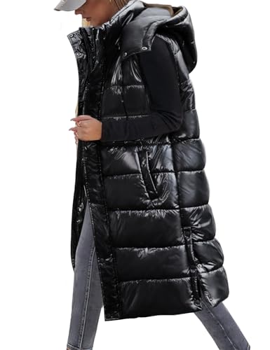 Tuopuda Damen Weste mit Kapuzen Ärmellose Lange Steppwest Winter...