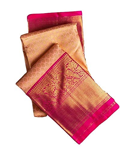 Buy N T EXPORTS Women's Kanchipuram Silk Blend Saree With Blouse Piece (NTRS-PEACH PINK_Peach & Pink) at Amazon.in