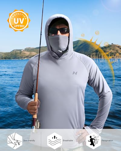 Image of isnowood Sun Shirt UPF 50+ Men's Fishing Long Sleeve UV Protection Hoodie Hiking Rash Guard Swimming Running