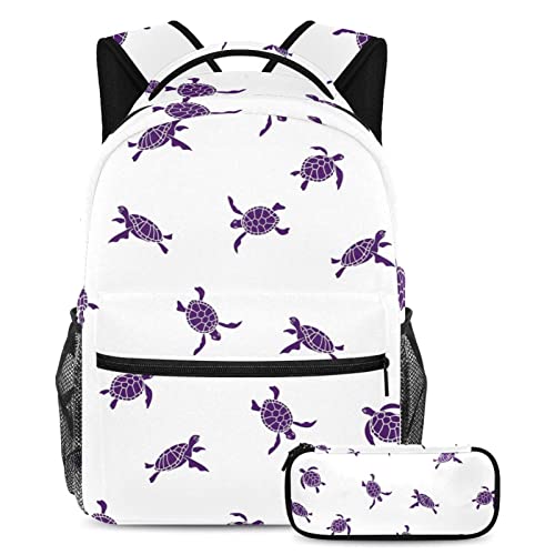 Sac à dos tortue violette multicolore pour filles et garçons avec trousse