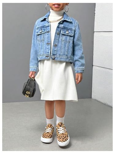 Image of WDIRARA Toddler Girl's Collared Long Sleeve Button Front Ripped Denim Shirt Jacket