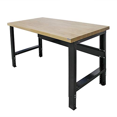Super Big Clearance! Borroughs Adjustable Height Workbench with Solid Hardwood Top, 30 in x 72 in, Commercial Grade, 16 Gauge Steel