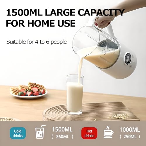 Nussmilchbereiter, 1500 ml Sojamilch und Hafermilchmaschine, 24-Stunden-Verzögerungs-Timer, automatische Reinigung, geräuscharm für Sojamilch, Suppen, Säfte