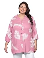 Indietoga Women's Plus Size Longline Shirt Tops (P10001464_Pink Printed_6XL)