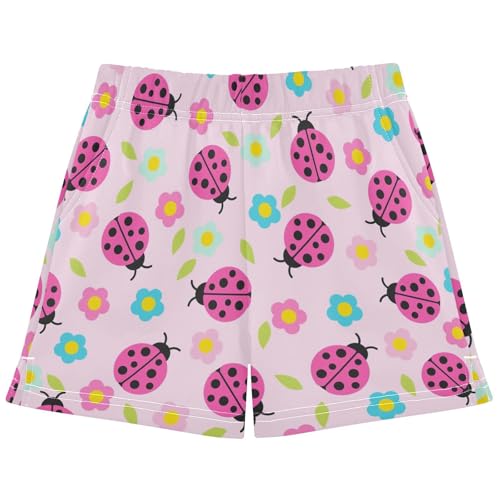pnyoin Girl's Shorts Flowers Ladybird Athletic Running Shorts with Pockets Size 12-13t Multi