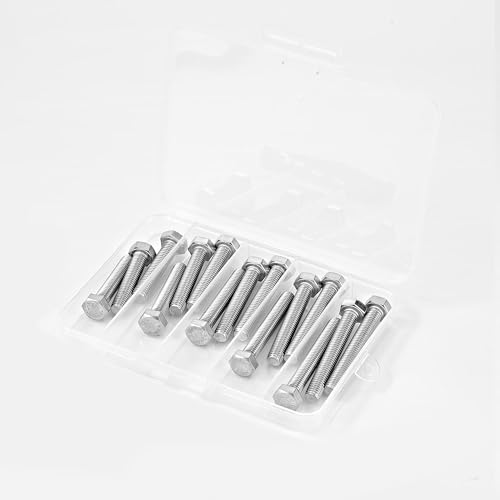 Image of M8 x 40mm 45mm 50mm 55mm 60mm Heavy Duty Hexagon Bolts Hex Head Screws, 304 Stainless Steel, Machine Fully Thread, Metric, Bright Finish, Assortment Kit 20PCS