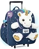 Naturally KIDS Mochila de Unicornio - Mochila Infantil para niña y niño con Animal de Peluche, Bolsa con Ruedas