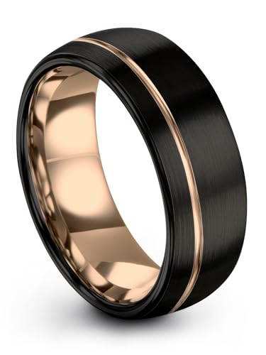 Tungsten Wedding Band Ring 8mm 6mm 4mm for Men Women 18k Rose Gold Plated Dome Black Grey Brushed Polished