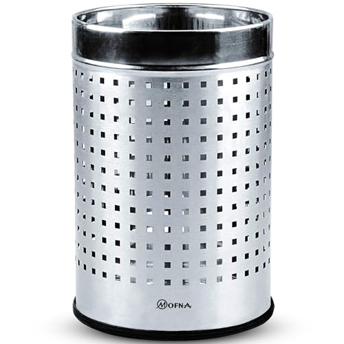 Image of mofna Stainless Steel Square Perforated Dustbin, Garbage Bin Paper Bin For Home, Bedroom, washrooms, Office, Kitchen, Bathroom (10 inchx14 inch inch - 18-Liter (Silver)