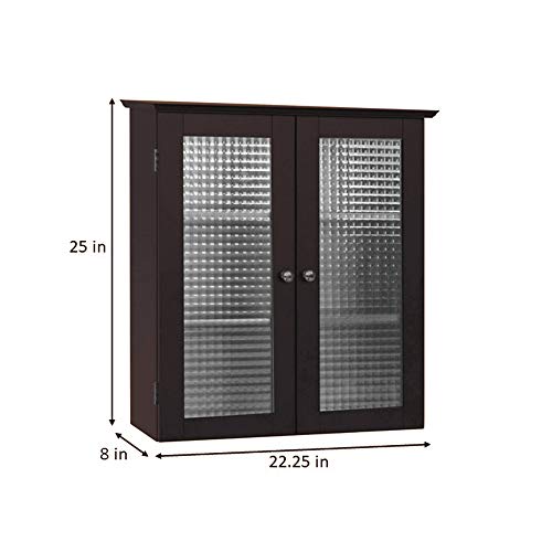 Elegant Home Fashions Chesterfield Wall Cabinet with Two Glass Doors