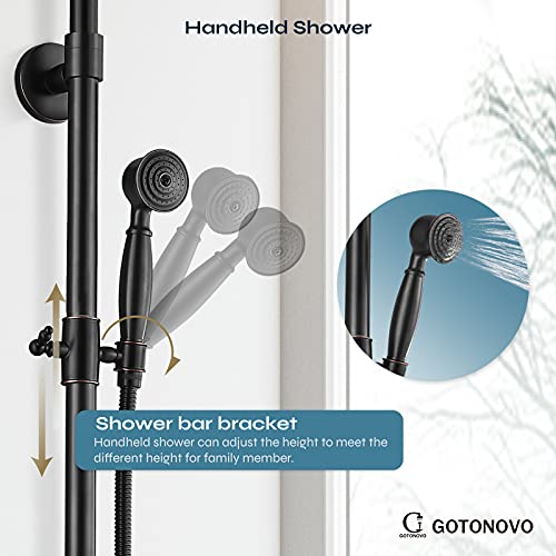 Exposed Shower Faucet Set Oil Rubbed Bronze 8 Rain Shower Head 2 Double Knobs Cross Handle Shower System Combo Fixture Unit Set Dual Function #TOP5