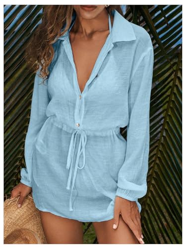 SOLY HUX Women's Swimsuit Cover Up Long Sleeve Vacation Coverups Mini Dress Summer Beachwear2