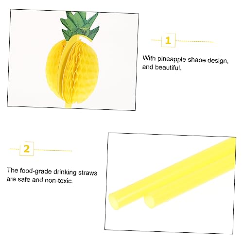 30 pitillos desechables forma piña color amarillo miniatura 5