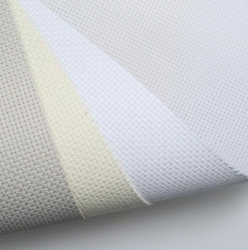 Image of KCS 3 pc of 15 inch x 18 inch(38cmx45cm) Counted Cross Stitch Cotton Aida Cloth Needlework Rolled Fabric Box,14CT,Pearl Grey+White+Ecru