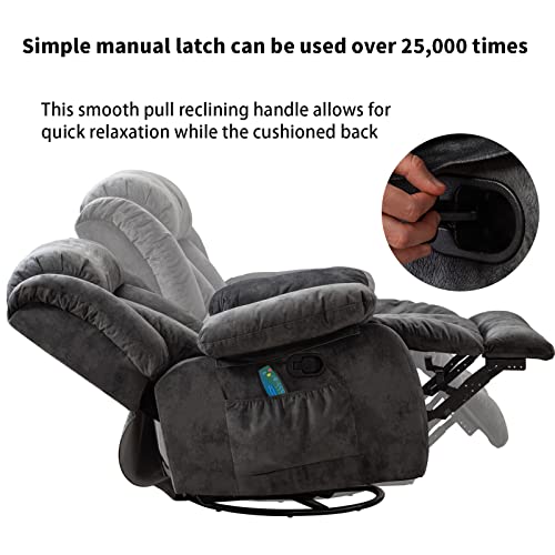 Canmov Massage Rocker Recliner With Heat And Vibration, 360 Degree Swivel Manual Antiskid Fabric Single Sofa Heavy Duty Reclining Chair For Living Room, Grey #TOP6