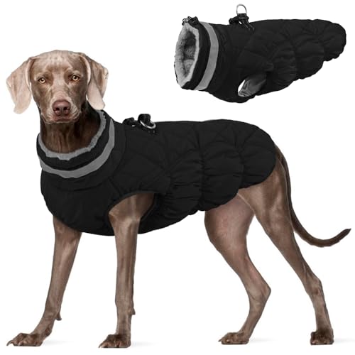 Image of FUAMEY Dog Winter Coat Fleece Warm Large Dog Coat with Harness Built in