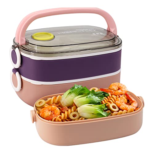 MDHAND Bento Box, Brotdose Kinder mit Fächern, 1600ML Lunchbox mit Löffel und Gabel für Kinder/Erwachsene, Lunchbox für den Transport von Mahlzeiten Brotdose Mikrowellengeeignet (Purpur-Rosa) Cover