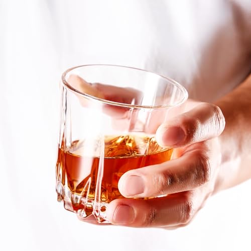 Image of GLASKEY Whiskey Glasses Set of 4,Lead-Free Crystal Old Fashioned Glass,Scotch Glass Tumblers for Drinking Bourbon,Cognac,Irish Whisky,Whisky Glass Gift Set for Men,Dad,Brother-10oz