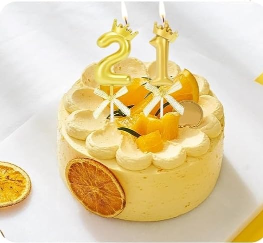 Image of Number Candles with Crown 3 inch for Birthday Parties, Wedding, Engagement, Celebrations, Theme Party Cake Decoration Gold (Numerical No 12 or 21)