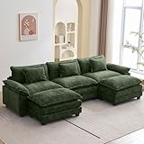 Oprisen 120' Modular Sectional Sofa, Comfy Cloud Couch Sectional Sofa with Ottoman, Chenille Sofa Sleeper Deep Seat Sofa with Throw Pillows for Living Room (Green, 120'- U Shape)
