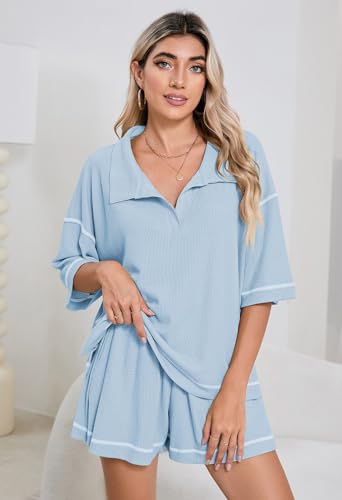 Pink Queen Womens 2 Piece Pajama Sets Short Sleeve Tops Lounge Sets Casual 2 Piece Outfits Summer Short Sets Loungewear2