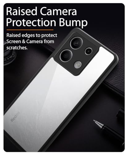 Image of WOW IMAGINE Shockproof Hybrid Back Cover for Mi Redmi Note 13 5G | Hard Slim fit Back Case | PC & TPU | Clear Transparent Case - Black