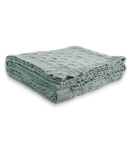 Image of Pluchi Kelly Knit Cotton Knitted Textured All Season AC Throw Blanket for Sofa (Luxurious,125cm X 150cm, 49 x 59 Inches) (Lily Pad Blue)