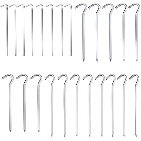 Smavles Tent Pegs, 24 Pcs Galvanised Tent Pegs 15cm 18cm 20cm Tent Pegs Metal Heavy Duty Camping Pegsfor Football Net Tarpaulin and Outdoor Hard Ground Campers Backpackers Cover
