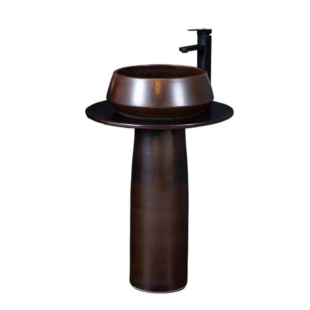 LAPADULA Light Luxury Industrial Style Ceramic Pedestal Basin Integrated Floor-standing Wash Artistic Balcony Sink Table Bathroom Sink Freestanding