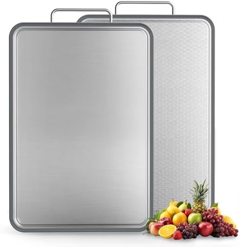 Double-Sided Stainless Steel Cutting Board for Kitchen, 19''×11.1'' Scratch-Resistant Cutting Board for Meat, Vegetables & Fruits, Rust-Resistant Chopping Board with Juice Groove on Both sides
