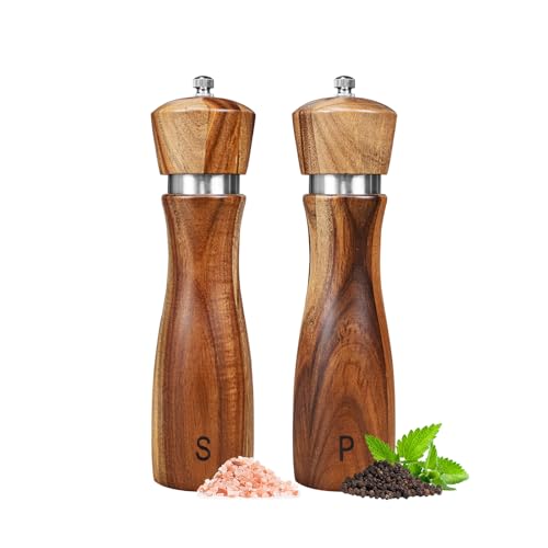 Comparison: Best Wood Salt And Pepper Grinders 10 2 Pack Acacia Wood Salt and Pepper Grinder Set, Wooden Salt and Pepper Mill Set Salt and Pepper Shaker Tableware Birthday Gifts Ceramic Core-8 Inch