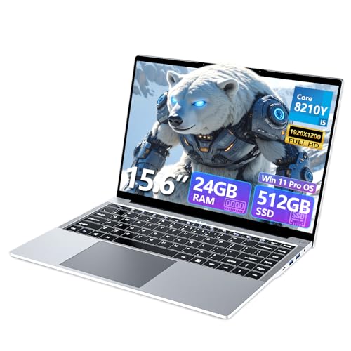 Portátil 15.6 Pulgadas, Ordenador Portatil Core i5-8210Y, Win 11 PC Portátil 24GB RAM 512GB SSD, Laptop IPS FHD Pantalla, Ordenador Portátil con Type-C+TF Card Slot+USB3.0+Mini-HDMI+BT5+Webcam+WIFI5
