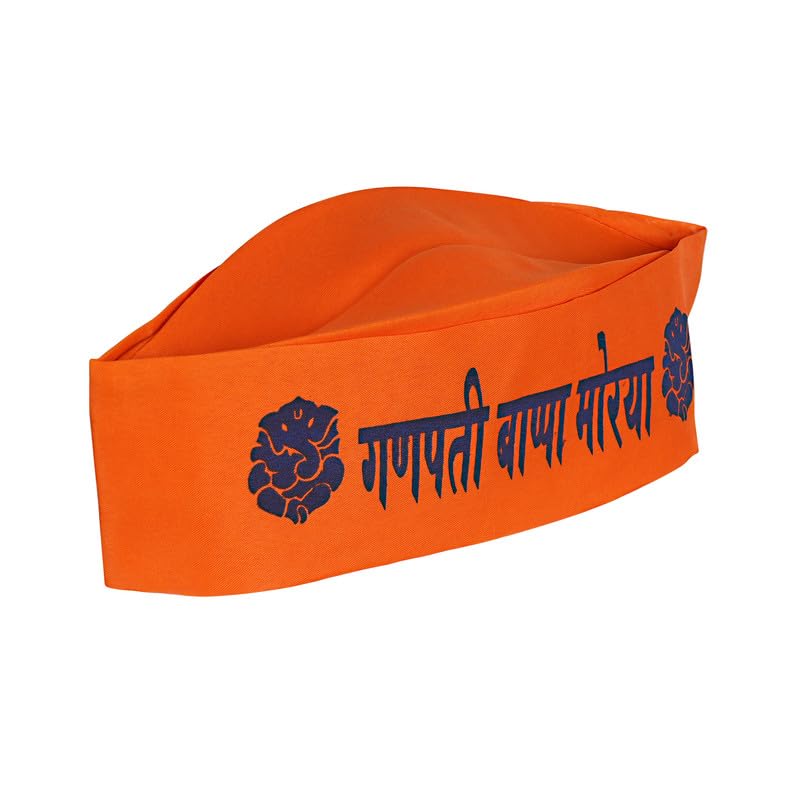 Traditional Handstitch Ready to Wear Ganpati Bappa Printed Topi, Cap, And Special Ganesh Chaturthi Festival Pooja, Visarjan Topi Use It Unisex Pack Of 24 (Size - Free, Orange)-image-26