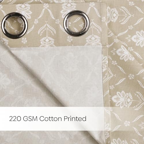 Image of haus & kinder Digital Printed Cotton Window Curtain 5 Feet Long Pack of 2 Window Curtains, 5 Feet Curtain for Window (Nature Floral, Beige 130x152 CM)