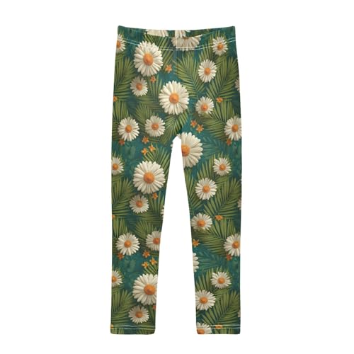 Girls Leggings Daisy Palm Leaves Soft Toddler Leggings for Girls Kids Pants Size 4T-10T